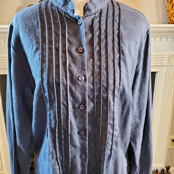 Willi Smith Vtg Blue Linen Tunic Blouse | Sz 10 - Picture 2 of 6